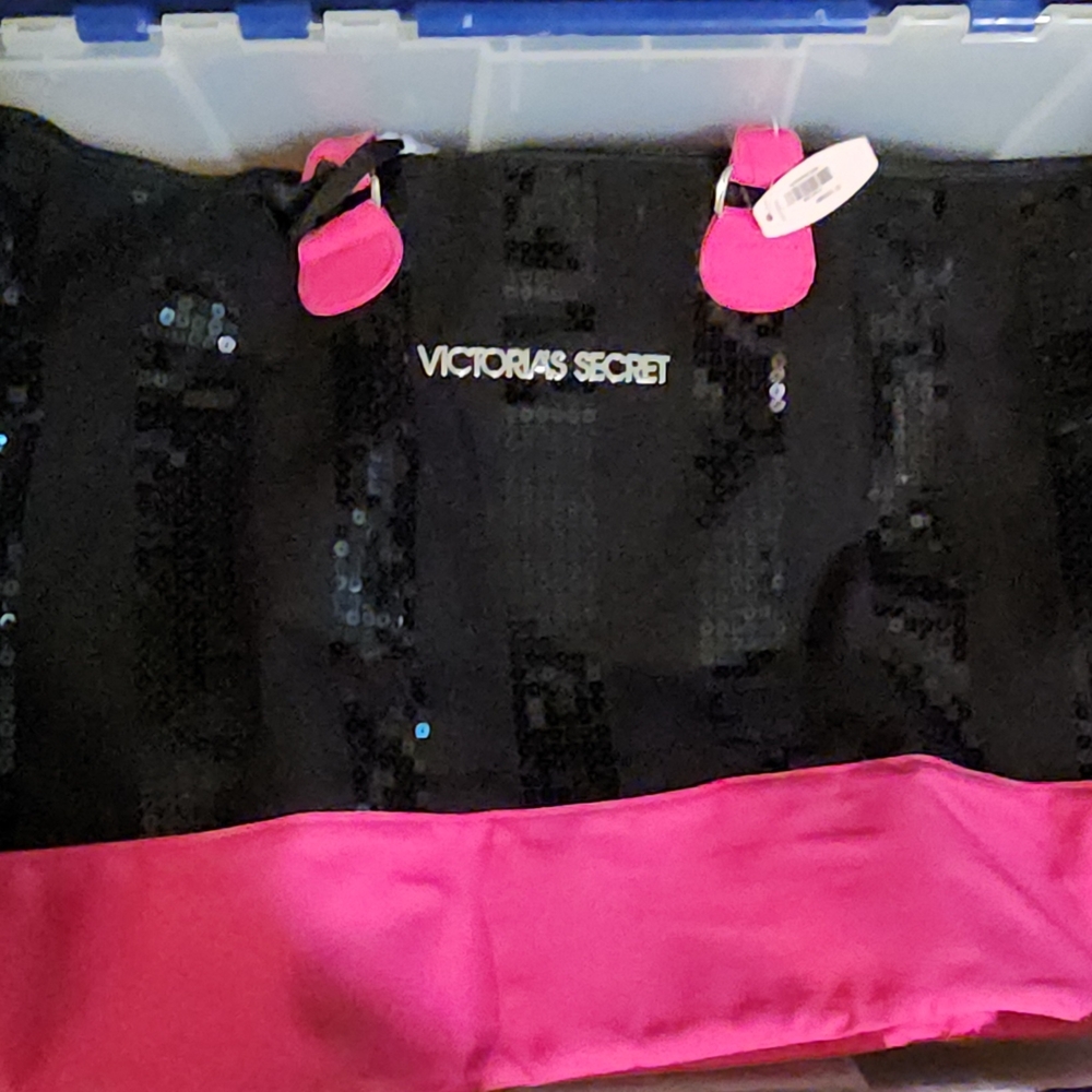 Victoria's Secret Black and Pink Sequin Weekender Bag NWT